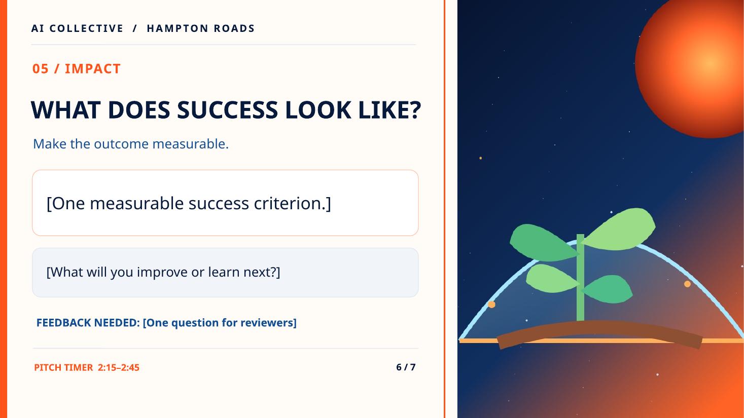 Template slide 6: impact, what does success look like