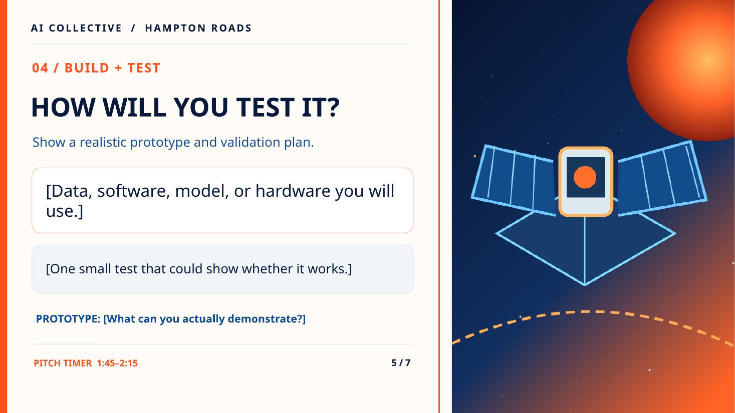 Template slide 5: build and test, how will you test it